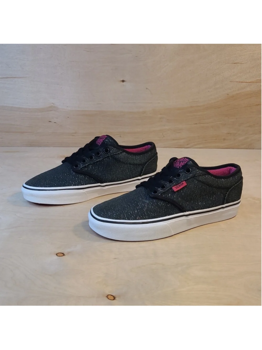 Vans Atwood Tinsel Canvas Glitter Black Skate Sneakers Size 6.5 Women's
